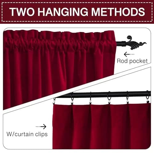 StangH Theater Red Velvet Curtains 52"W x 84"L | Luxurious, Thermal, Privacy (70-120 chars) thumbnail 3