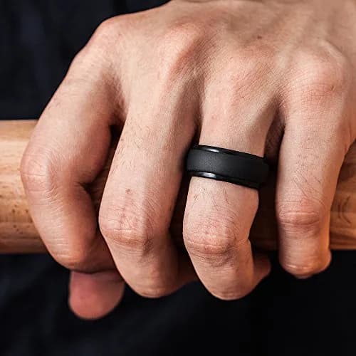 ThunderFit Step Edge Silicone Wedding Ring for Men, 10mm Wide, Charcoal Black | Safe for Active Lifestyles thumbnail 3
