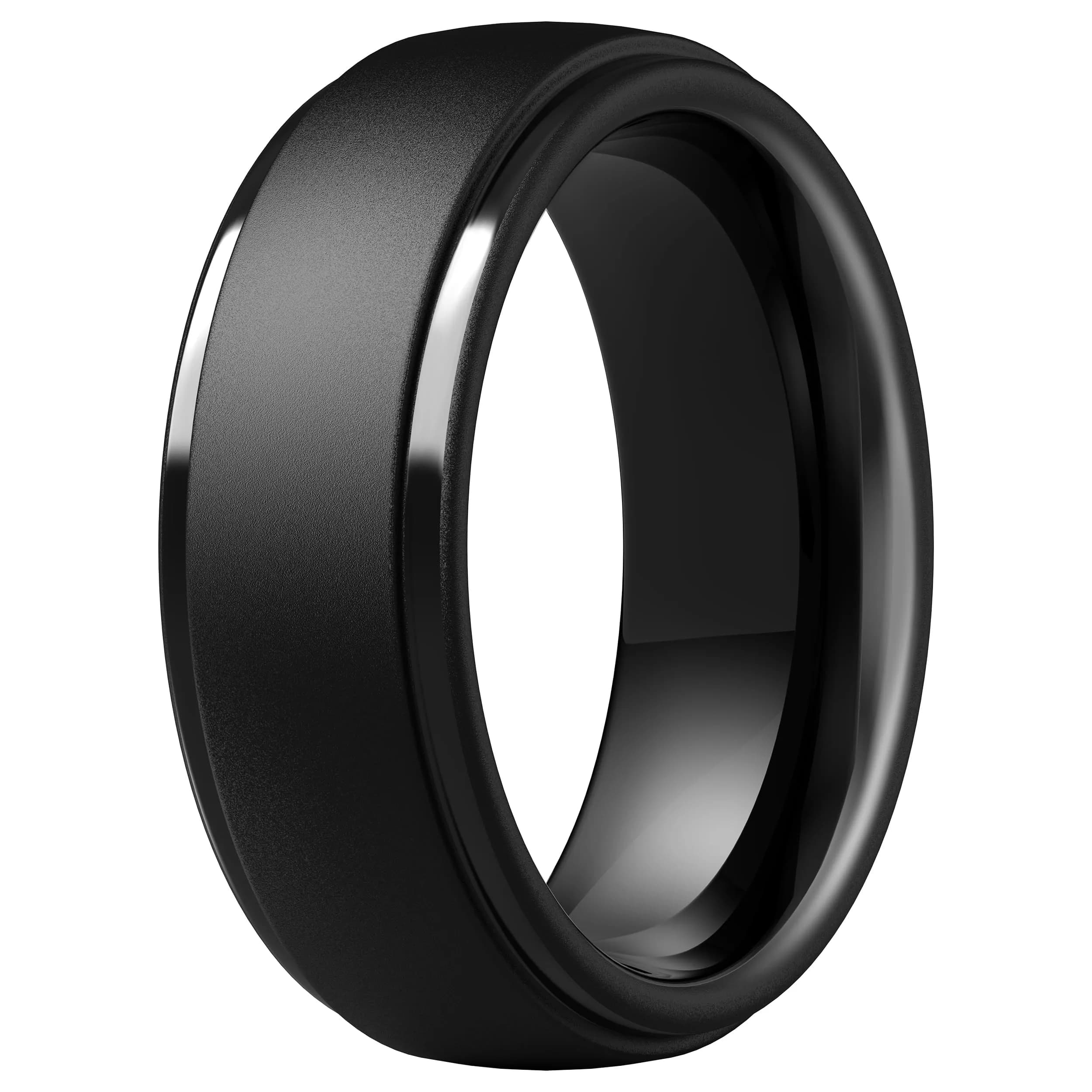 ThunderFit Step Edge Silicone Wedding Ring for Men, 10mm Wide, Charcoal Black | Safe for Active Lifestyles - main product image