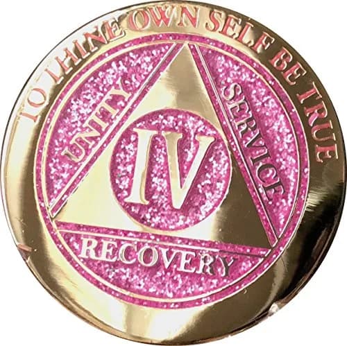 RecoveryChip 4 Year Elegant Glitter Pink Gold Silver Bi-Plated AA Medallion Chip | Sobriety Coin with Serenity Prayer (70-120 chars) thumbnail 1