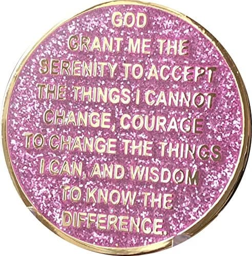 RecoveryChip 4 Year Elegant Glitter Pink Gold Silver Bi-Plated AA Medallion Chip | Sobriety Coin with Serenity Prayer (70-120 chars) thumbnail 4