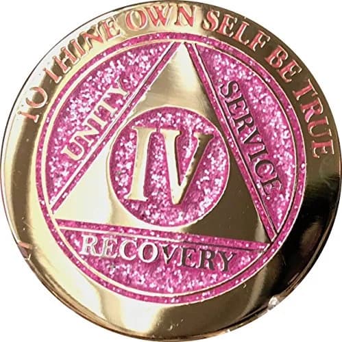 RecoveryChip 4 Year Elegant Glitter Pink Gold Silver Bi-Plated AA Medallion Chip | Sobriety Coin with Serenity Prayer (70-120 chars) thumbnail 5