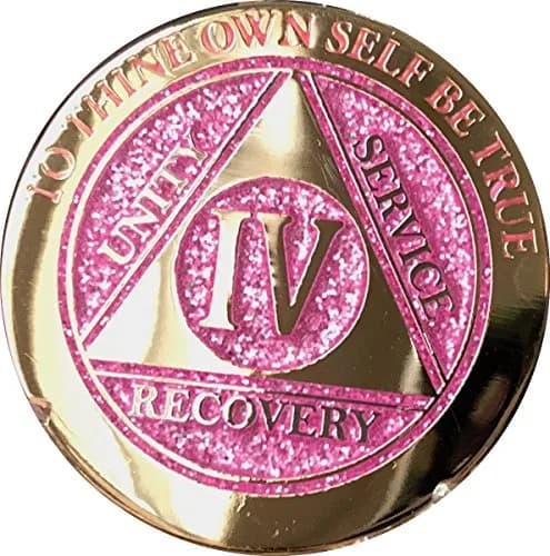 RecoveryChip 4 Year Elegant Glitter Pink Gold Silver Bi-Plated AA Medallion Chip | Sobriety Coin with Serenity Prayer (70-120 chars) thumbnail 6