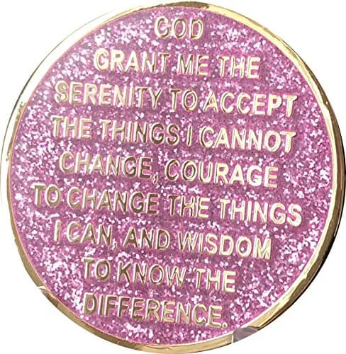 RecoveryChip 4 Year Elegant Glitter Pink Gold Silver Bi-Plated AA Medallion Chip | Sobriety Coin with Serenity Prayer (70-120 chars) thumbnail 2
