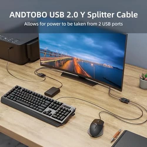 ANDTOBO USB 2.0 Y Splitter Cable 30cm (1 ft) Black | Power & Data Sync for 2 Devices thumbnail 6
