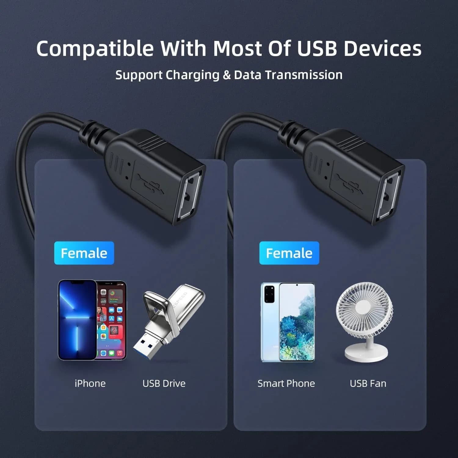 ANDTOBO USB 2.0 Y Splitter Cable 30cm (1 ft) Black | Power & Data Sync for 2 Devices - view 2
