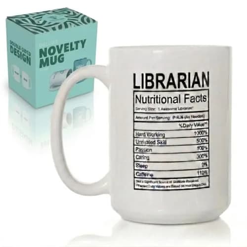 Artisan Owl Librarian Nutritional Facts Mug – 15 oz White Ceramic Coffee Cup for Book Lovers, Teachers, Proud Librarians thumbnail 1