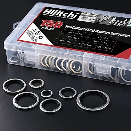 Hilitchi Bonded Seal Washer 7 Sizes | Automotive Self-Centered Oil Gasket Kit (150 pcs, Zinc Steel & Rubber) thumbnail 4