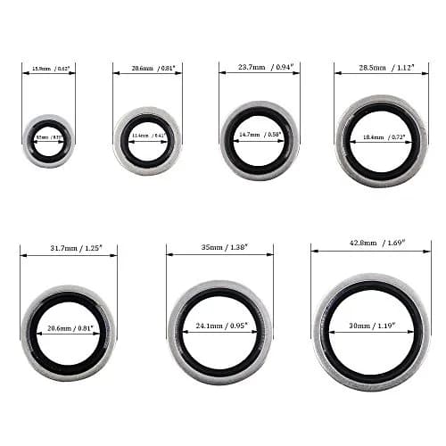 Hilitchi Bonded Seal Washer 7 Sizes | Automotive Self-Centered Oil Gasket Kit (150 pcs, Zinc Steel & Rubber) thumbnail 2