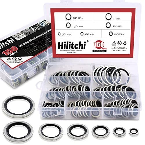 Hilitchi Bonded Seal Washer 7 Sizes | Automotive Self-Centered Oil Gasket Kit (150 pcs, Zinc Steel & Rubber) thumbnail 3