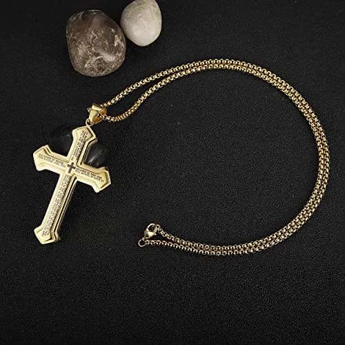 Rehoboth Men's Stainless Steel Nail Lord's Prayer Cross Pendant Necklace 24 Inch | Large Cross & Strong Chain thumbnail 4