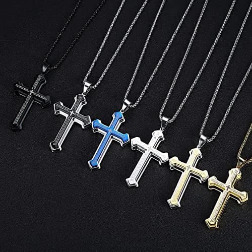 Rehoboth Men's Stainless Steel Nail Lord's Prayer Cross Pendant Necklace 24 Inch | Large Cross & Strong Chain thumbnail 5