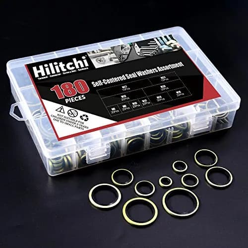 Hilitchi 180-Pcs Metric Dowty Bonded Seal Oil Washer Assortment Kit | 10 Sizes M6 to M24, Zinc Plated Steel & Rubber, Assorted in Storage Case thumbnail 4