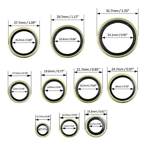 Hilitchi 180-Pcs Metric Dowty Bonded Seal Oil Washer Assortment Kit | 10 Sizes M6 to M24, Zinc Plated Steel & Rubber, Assorted in Storage Case thumbnail 2