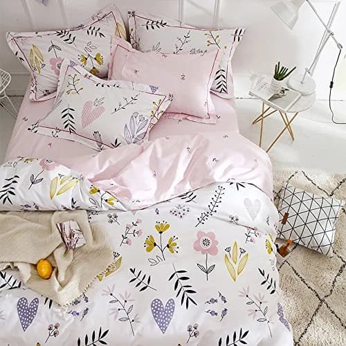 BuLuTu Floral Love Print Girls Duvet Cover Queen | Reversible Cotton Kids Bedding thumbnail 4