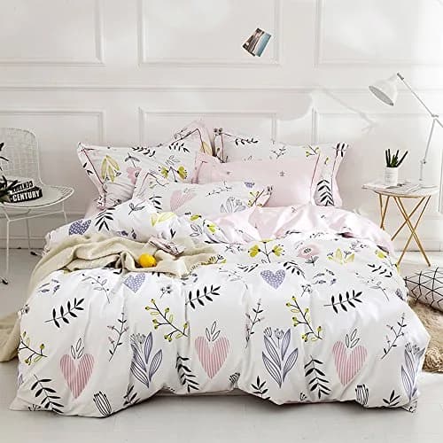 BuLuTu Floral Love Print Girls Duvet Cover Queen | Reversible Cotton Kids Bedding thumbnail 3