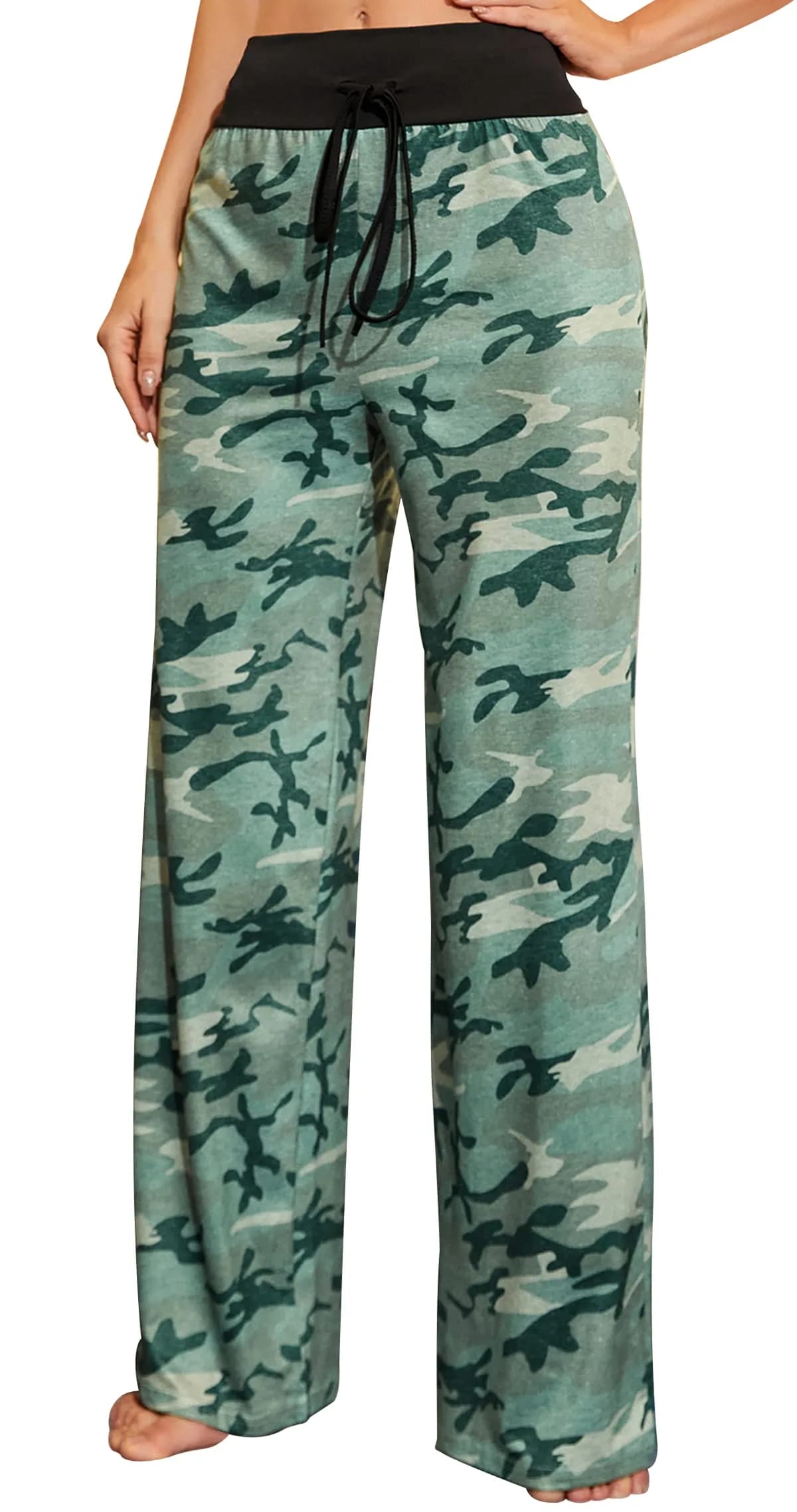 X-Image Women Pajama Comfy Chic Floral Print Lounge Drawstring Palazzo Long Wide Leg Pants Green 3, Large | Breathable, Soft & Comfortable for All Seasons