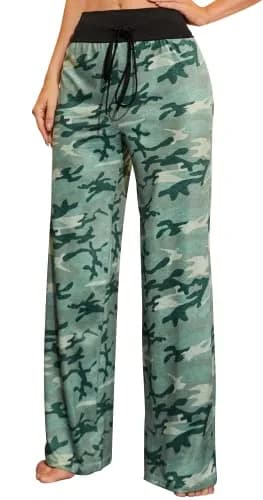 X-Image Women Pajama Comfy Chic Floral Print Lounge Drawstring Palazzo Long Wide Leg Pants Green 3, Large | Breathable, Soft & Comfortable for All Seasons thumbnail 1