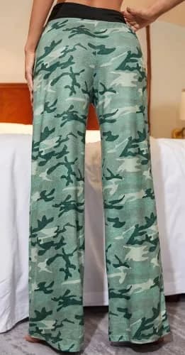 X-Image Women Pajama Comfy Chic Floral Print Lounge Drawstring Palazzo Long Wide Leg Pants Green 3, Large | Breathable, Soft & Comfortable for All Seasons thumbnail 2