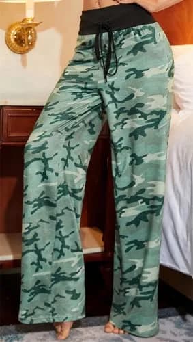X-Image Women Pajama Comfy Chic Floral Print Lounge Drawstring Palazzo Long Wide Leg Pants Green 3, Large | Breathable, Soft & Comfortable for All Seasons thumbnail 3