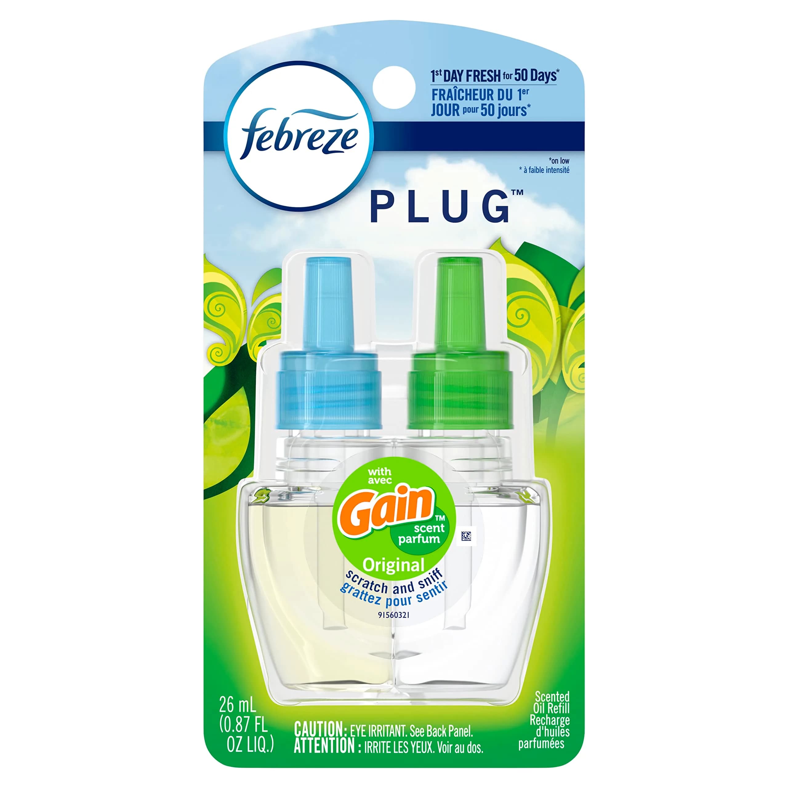 Febreze Fade Defy PLUG Air Freshener Refill, Gain Original Scent (0.87 Fl Oz / 25.7 ml) | Lasts 50 Days - main product image