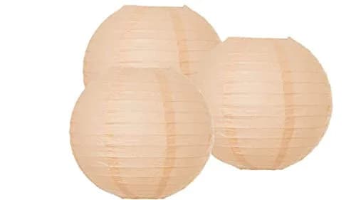 Matissa Paper Lantern Lampshade Party Decoration 25 cm (10") | Pack of 3 Peach Spherical thumbnail 1