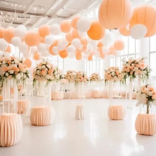 Matissa Paper Lantern Lampshade Party Decoration 25 cm (10") | Pack of 3 Peach Spherical thumbnail 2