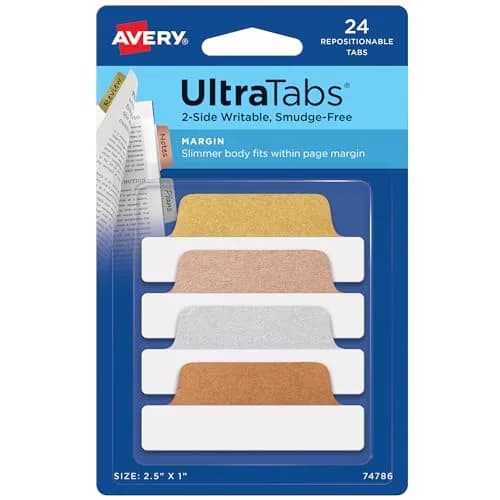 Avery Margin Ultra Tabs, 2.5" x 1" | Metallic Repositionable Page Flags (70-120 chars) thumbnail 1