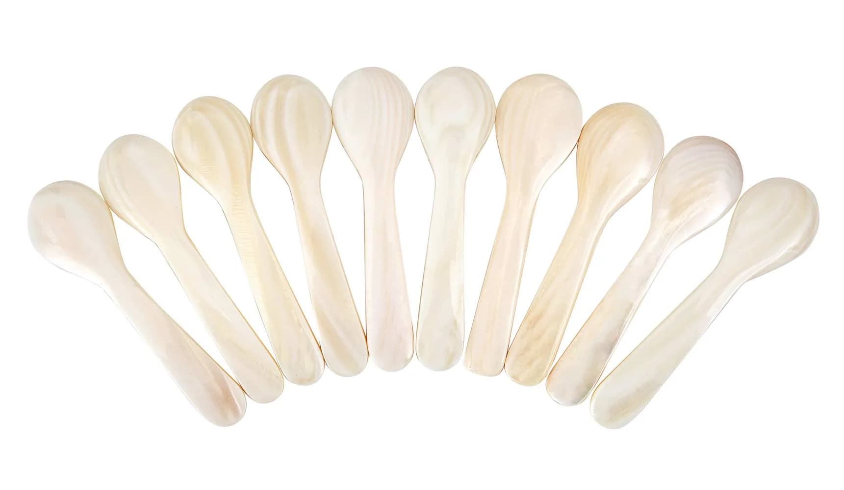 DUEBEL Set of 10 White Mother of Pearl Caviar Spoons for Caviar, Egg, Icecream, Coffee Serving (White, 9x2.4cm) | Natural Pearl Elegance