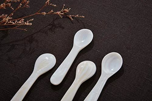 DUEBEL Set of 10 White Mother of Pearl Caviar Spoons for Caviar, Egg, Icecream, Coffee Serving (White, 9x2.4cm) | Natural Pearl Elegance thumbnail 4