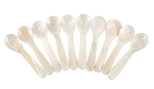 DUEBEL Set of 10 White Mother of Pearl Caviar Spoons for Caviar, Egg, Icecream, Coffee Serving (White, 9x2.4cm) | Natural Pearl Elegance thumbnail 2