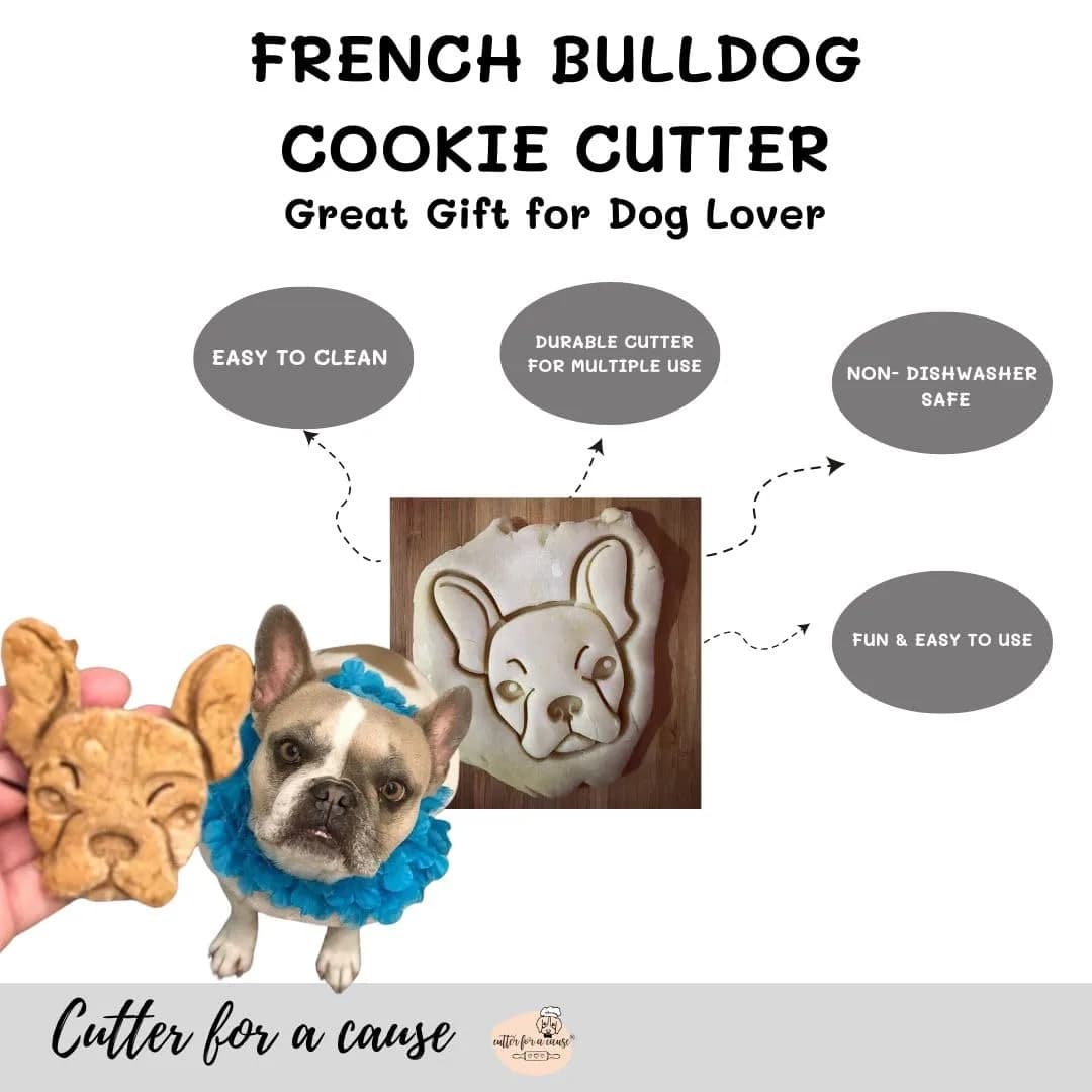 Free Thought Designs French Bulldog Cookie Cutter - 3 inch Face | Fun Dog Treat & Party Tool
