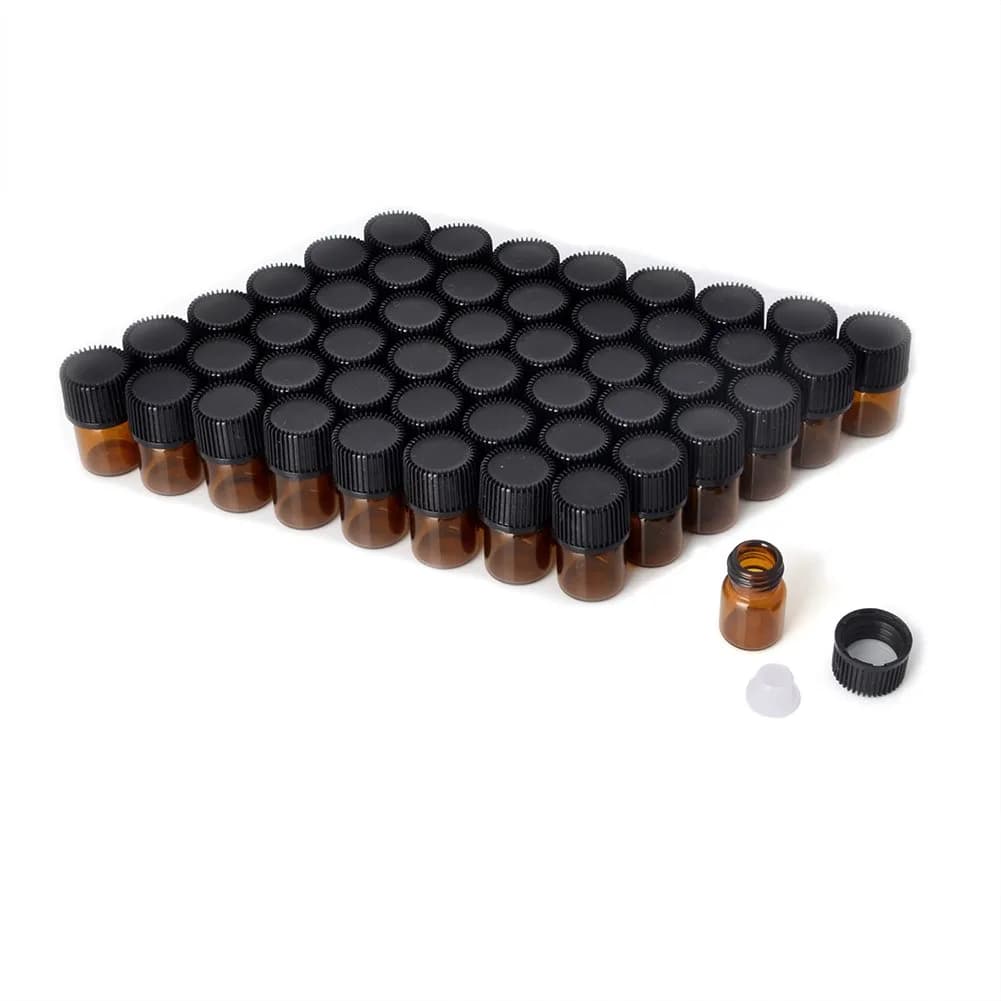 Enslz Essential Oil Sample Bottles 1ml & 2ml Amber Glass Refill Pack | Leak-Proof & Portable — 1 ml