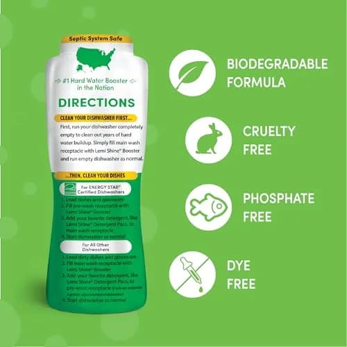 Lemi Shine Natural Dish Detergent Booster - 24 oz (2 Pack) | Hard Water Spot Remover & Cleaner thumbnail 5