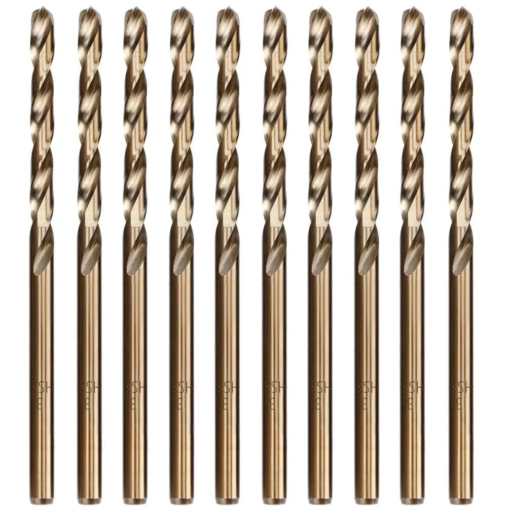 HYMNORQ 10-Piece 3.2mm M35 Cobalt Steel Drill Bit Set for Hard Metals | 135° Split Point, Bronze Finish, 10 pcs