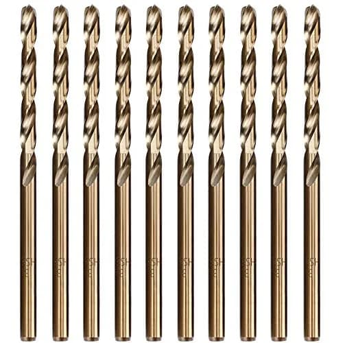 HYMNORQ 10-Piece 3.2mm M35 Cobalt Steel Drill Bit Set for Hard Metals | 135° Split Point, Bronze Finish, 10 pcs thumbnail 1
