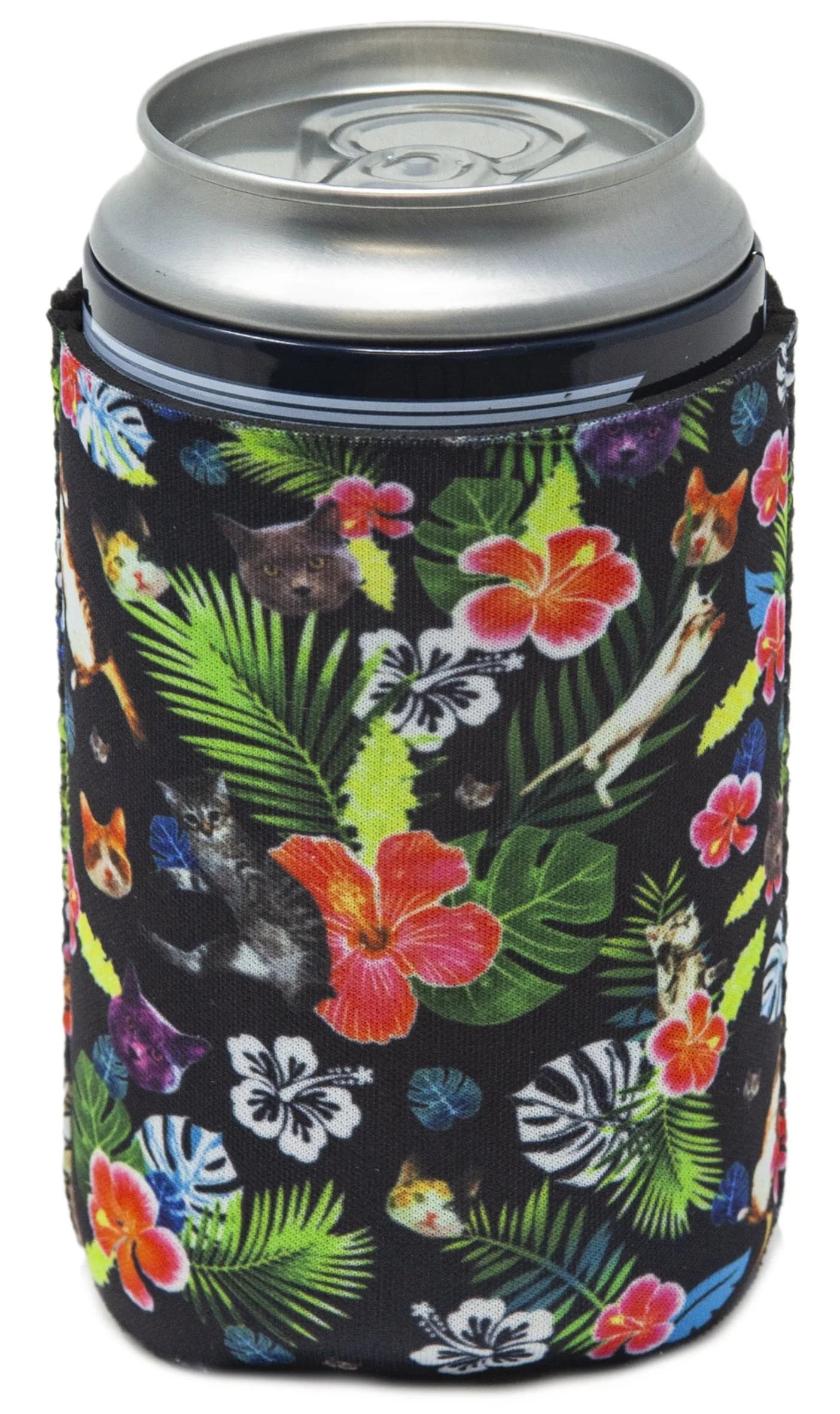 Funny Guy Mugs Hawaiian Cat Collapsible Neoprene Can Coolie | Premium Insulation & Collapsible Design — Hawaiian Cat Can