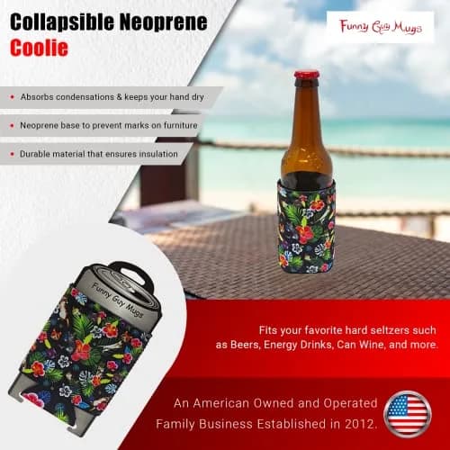 Funny Guy Mugs Hawaiian Cat Collapsible Neoprene Can Coolie | Premium Insulation & Collapsible Design thumbnail 2