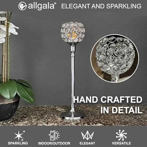allgala 16 inch Crystal Bowl Tealight Votive Candle Holder Silver | Elegant Centerpiece for Dining Tables & Events thumbnail 3
