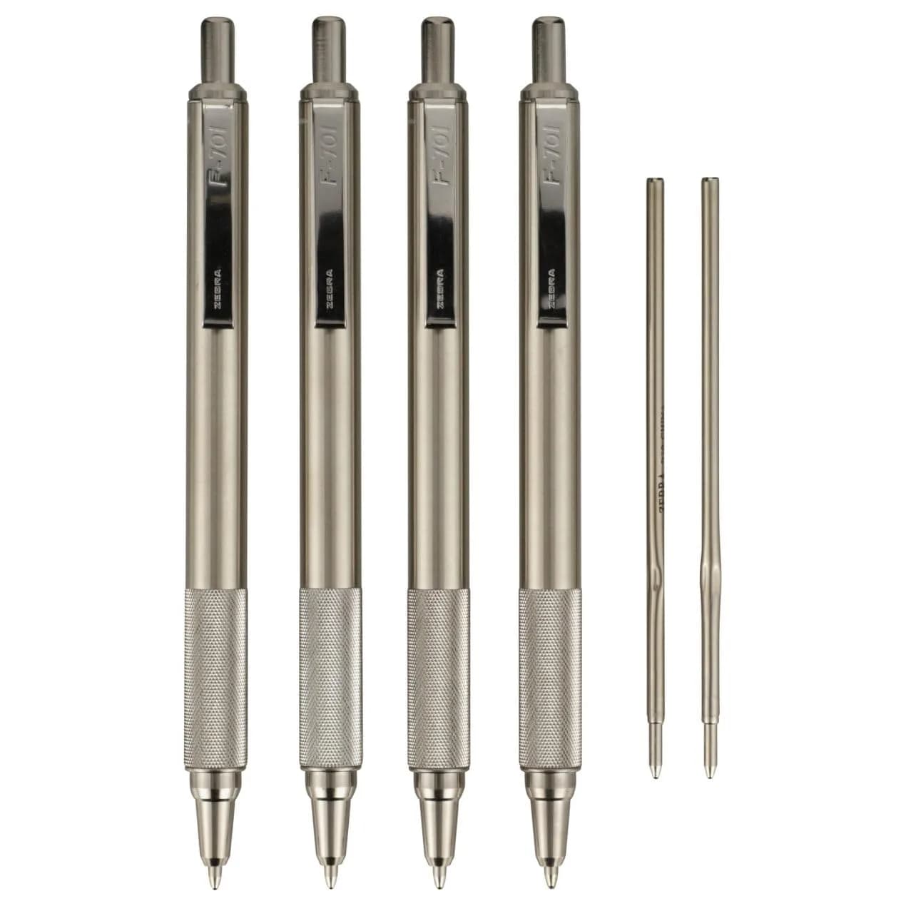 Zebra Pen STEEL F-701 Retractable Ballpoint Pen, Black Ink, 0.8mm, 4-Pack - main product image