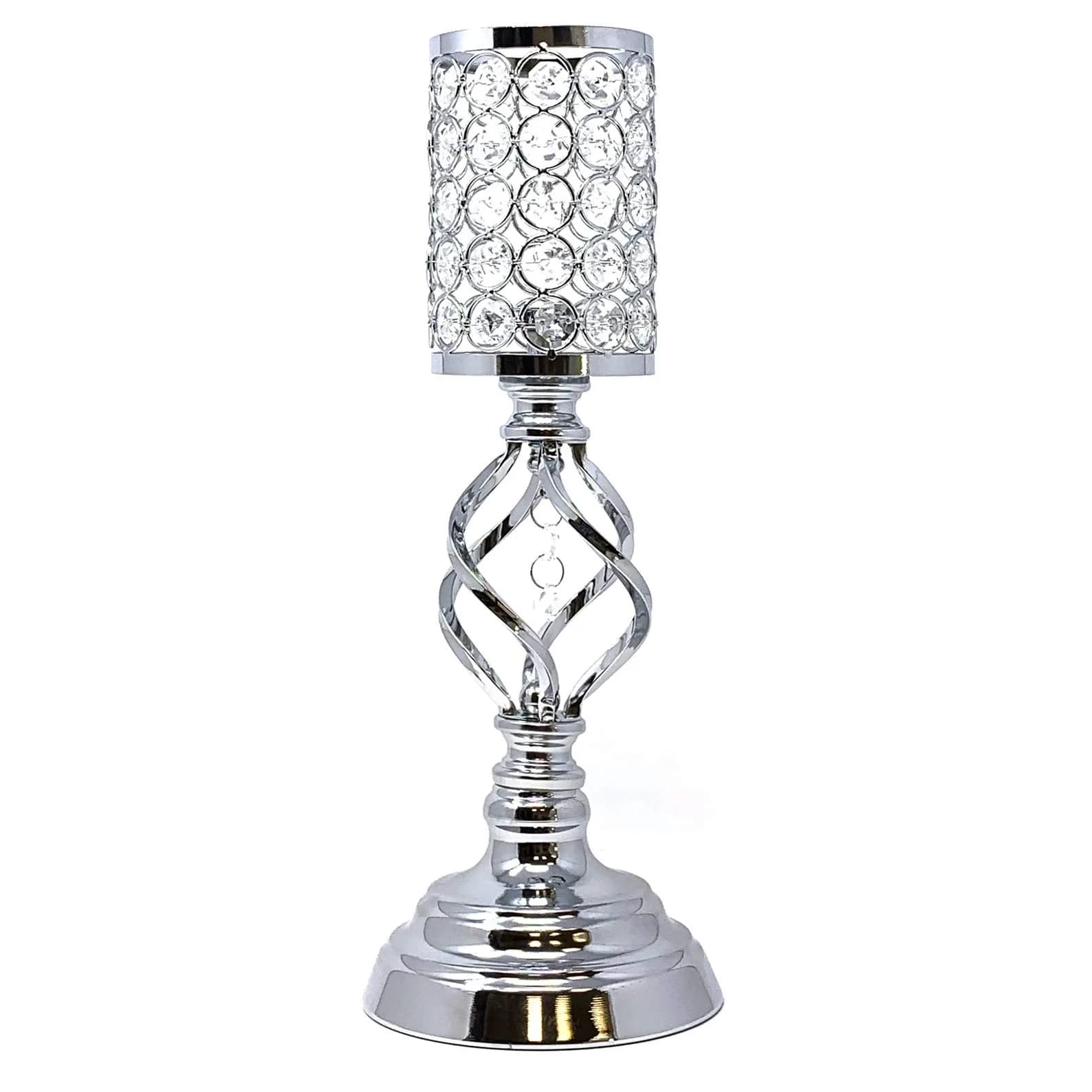 allgala 14" Crystal Cylinder Tealight Candle Holder-Silver | Elegant Decor for Special Occasions