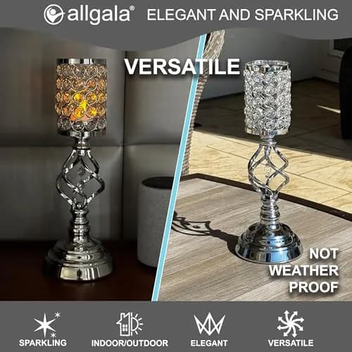 allgala 14" Crystal Cylinder Tealight Candle Holder-Silver | Elegant Decor for Special Occasions thumbnail 4