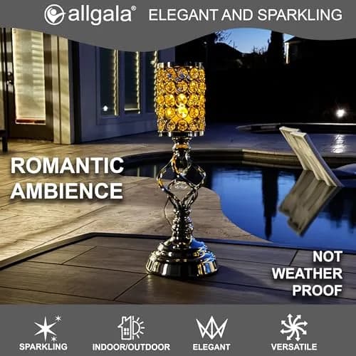 allgala 14" Crystal Cylinder Tealight Candle Holder-Silver | Elegant Decor for Special Occasions thumbnail 3