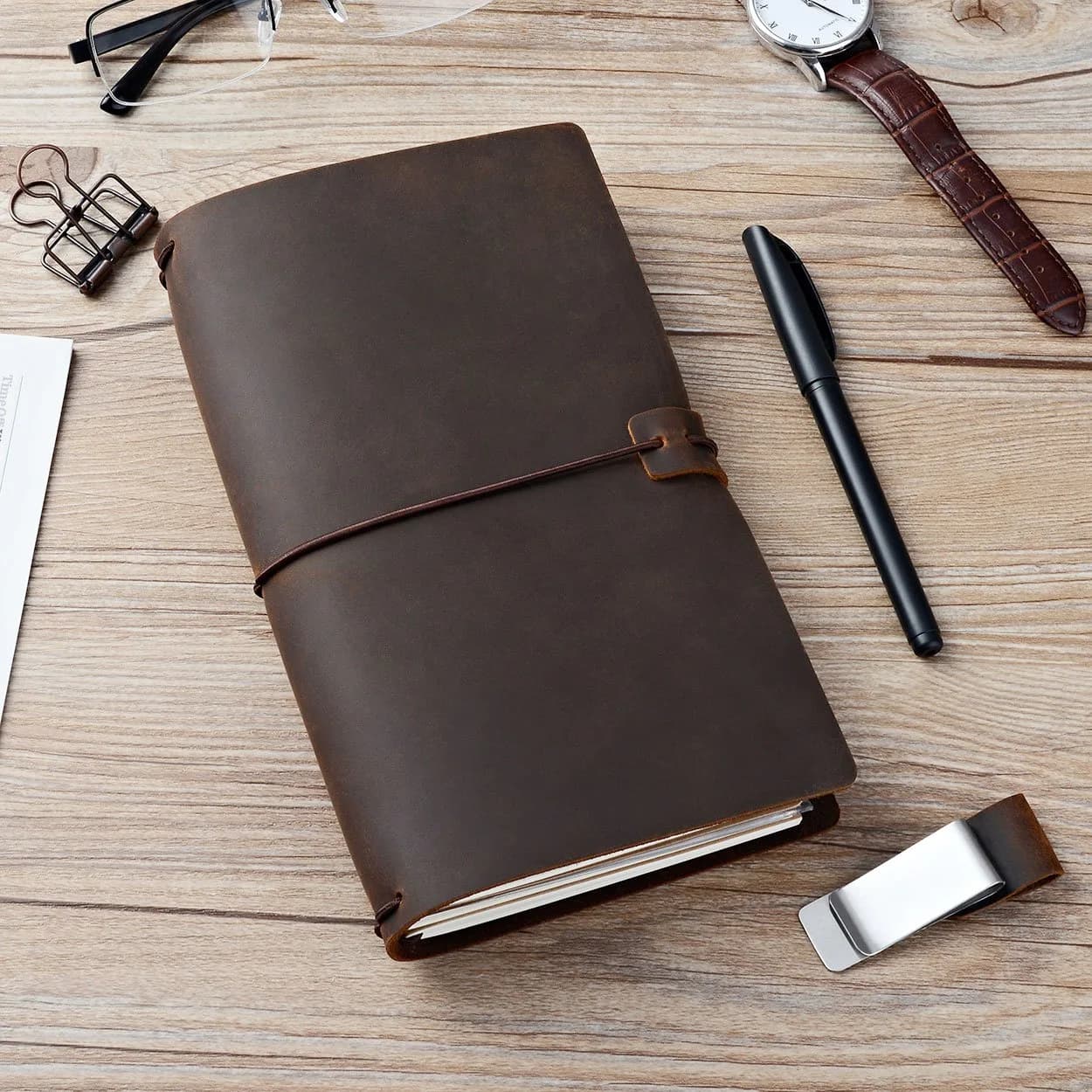 newestor Refillable Leather Journal Travelers Notebook 8.5 x 4.5 in (21.6 x 11.4 cm) | Handcrafted Artistry for Daily Use - view 4