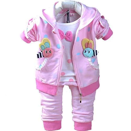 Yao Baby Girl 3pcs Outfit Set | Cotton Hoodie, T-Shirt & Pants (12-18M) thumbnail 1