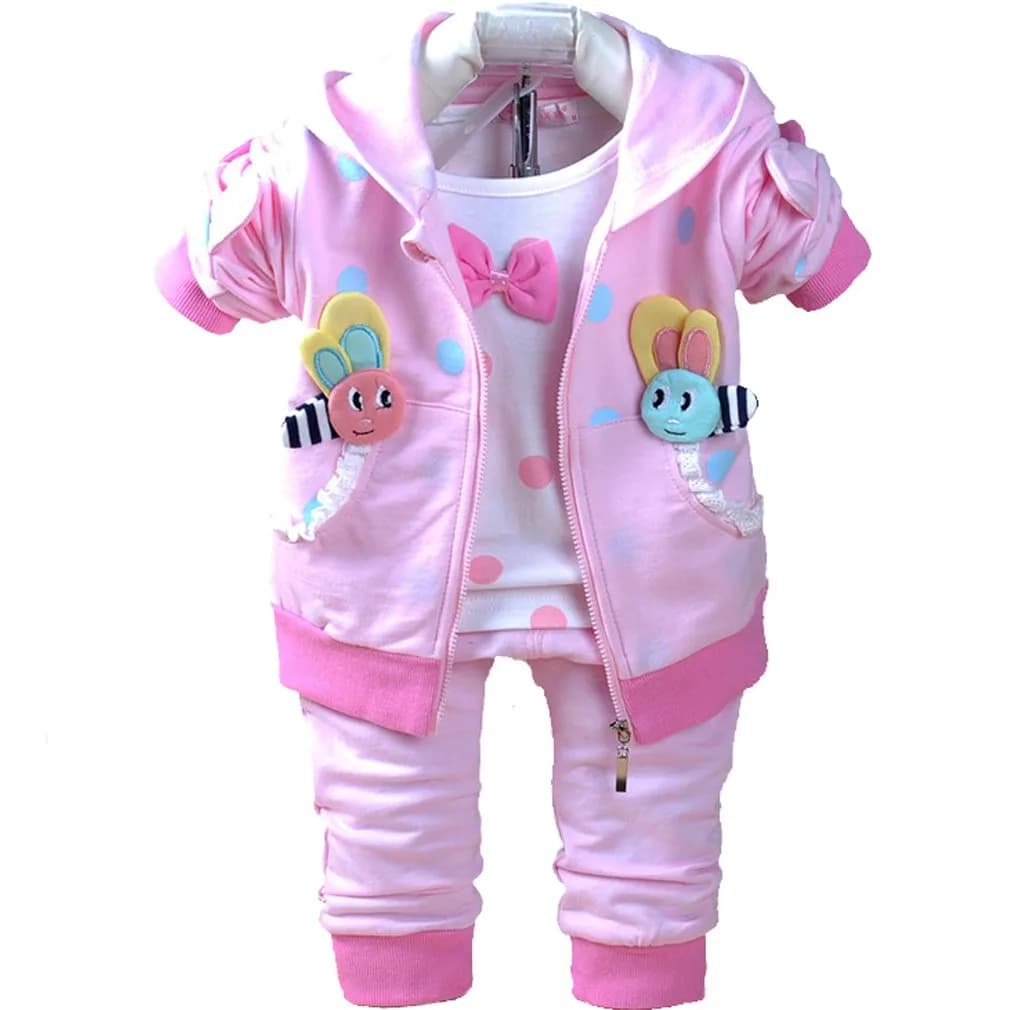 Yao Baby Girl 3pcs Outfit Set | Cotton Hoodie, T-Shirt & Pants (12-18M)
