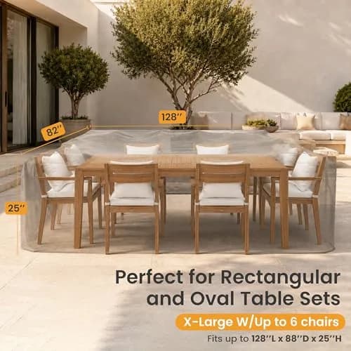 KHOMO GEAR Patio Table and Chair Set Cover - Heavy Duty, Water Resistant 128"L x 82"W x 25"H | All-Weather Outdoor Furniture Cover thumbnail 4