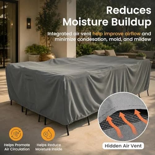 KHOMO GEAR Patio Table and Chair Set Cover - Heavy Duty, Water Resistant 128"L x 82"W x 25"H | All-Weather Outdoor Furniture Cover thumbnail 6
