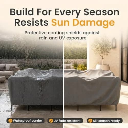 KHOMO GEAR Patio Table and Chair Set Cover - Heavy Duty, Water Resistant 128"L x 82"W x 25"H | All-Weather Outdoor Furniture Cover thumbnail 7