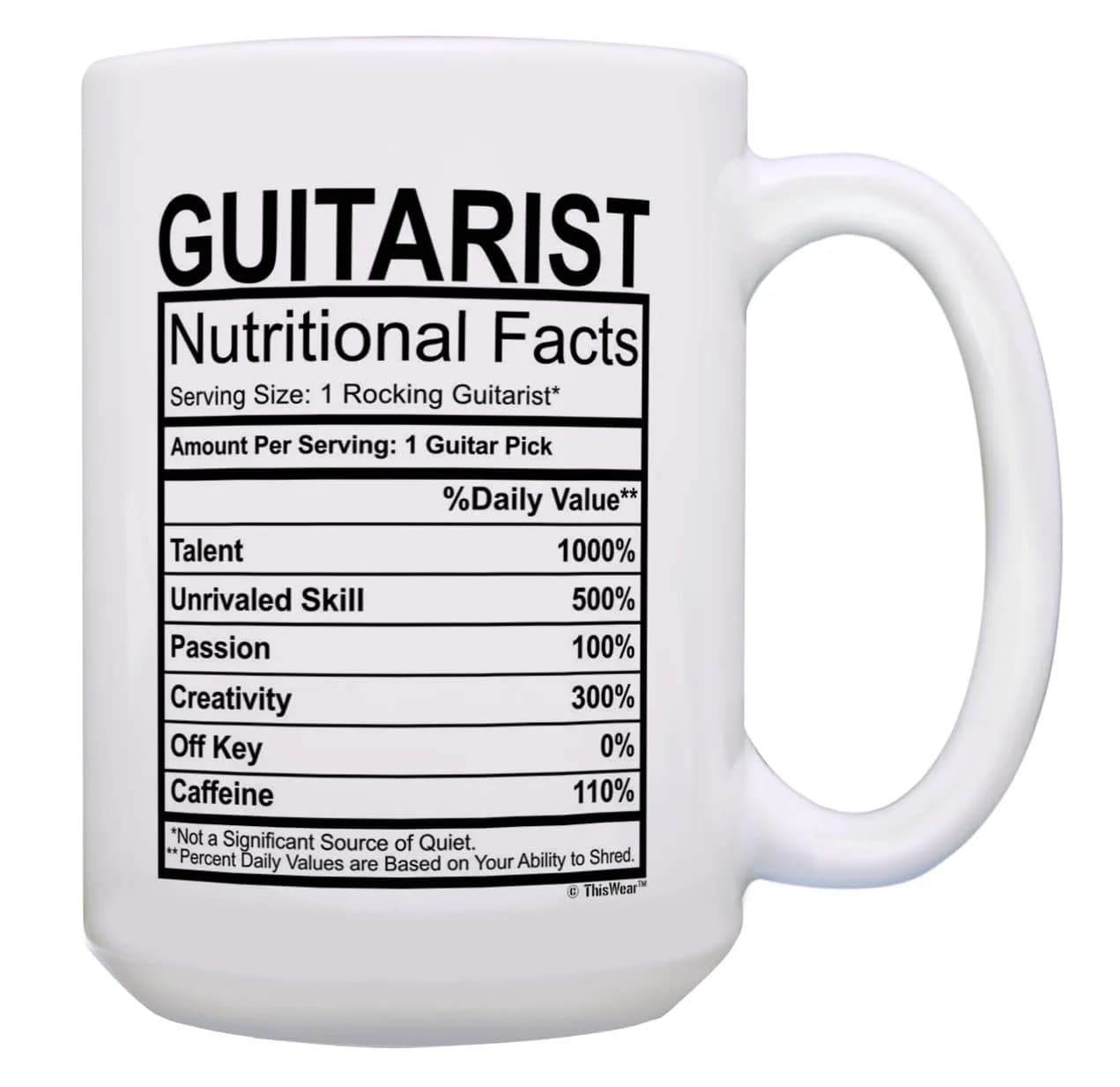 ThisWear Guitarist Nutritional Facts Label 15oz Coffee Mug | Classic Music Gift — 15oz - Guitarist